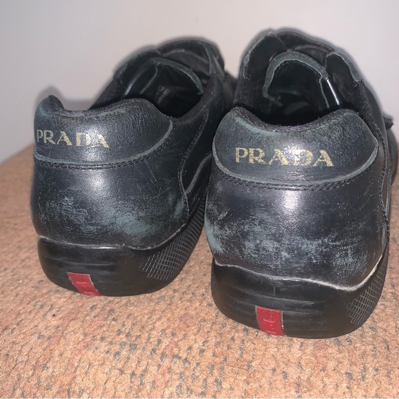 Prada Men's Black Leather Strap Sneakers - Picture 15 of 15